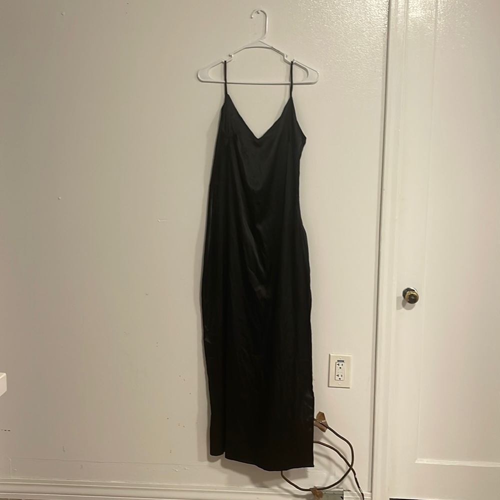 Black silky satin evening dress